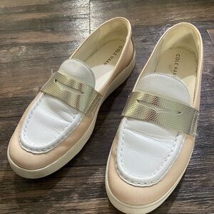 Cole Haan Light Pink and White Loafers with Silver Detail